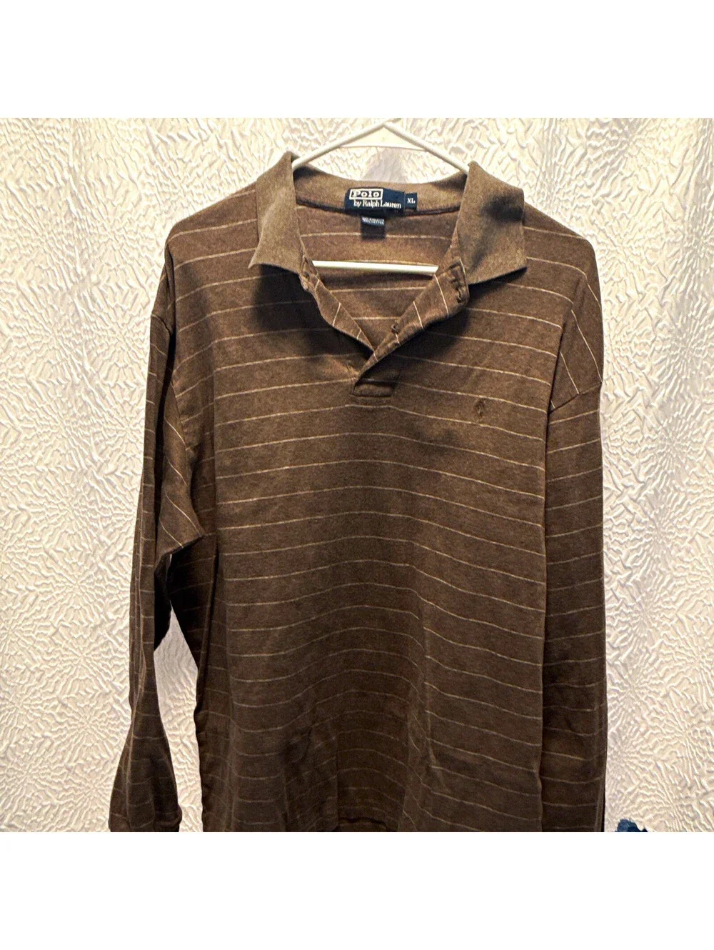 Polo Ralph Lauren Brown/White Striped Logo 100% Cotton Polo Shirt XL L/S